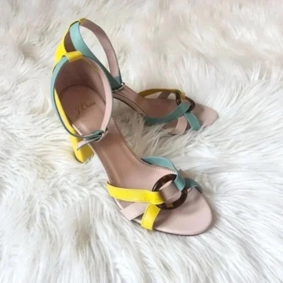 J. Crew Stella Color-Block Leather Tortoise Buckle Heels 8.5 - Picture 2 of 6